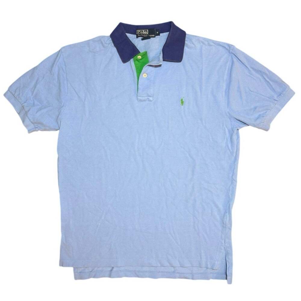Vintage 90s Polo Ralph Lauren Colorblock Collar Polo Shirt Blue Green Medium